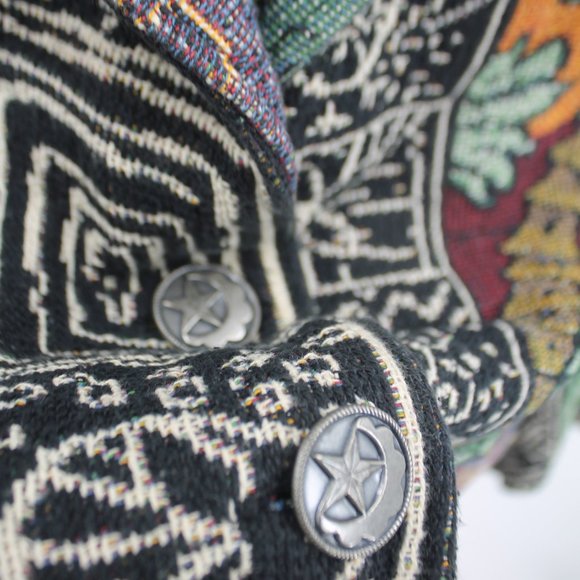 Vintage Blanket Jacket Knit Metal Coin Button L - Picture 5 of 10